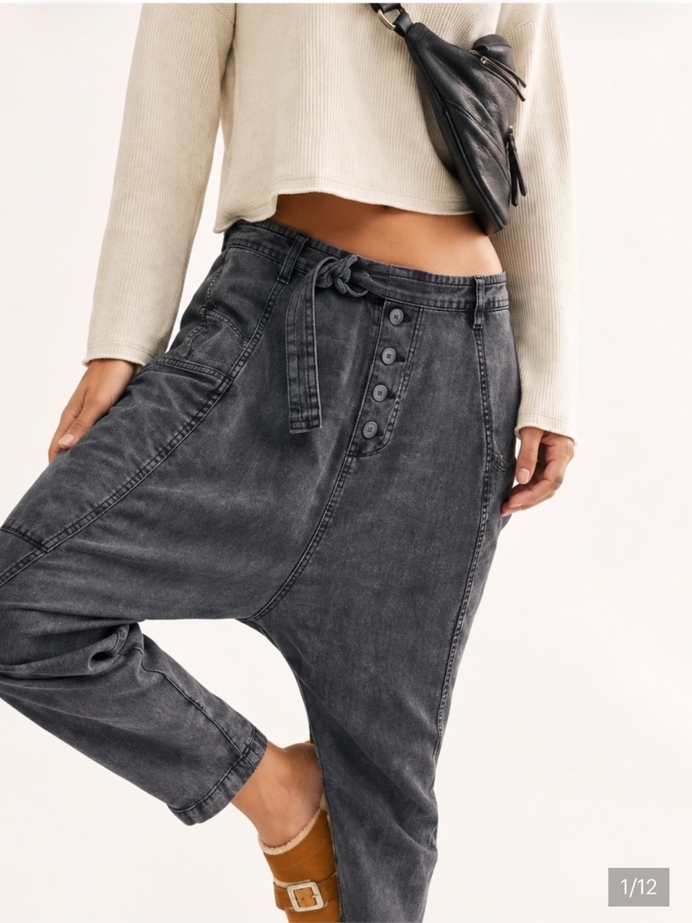 FREE PEOPLE Desert Daze Harem Cargo Pants Black Size 46Y2K Boho